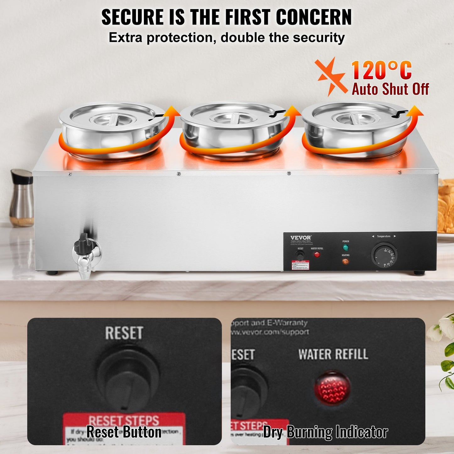 Electric Soup Warmer 7.4QT Stainless Steel Food Warmer Adjustable Temp 86-185°F