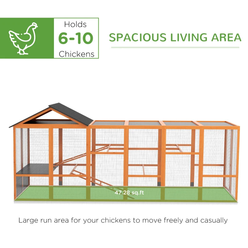 Wooden Chicken Coop Run for 6-10 Chickens with Storage & Perches