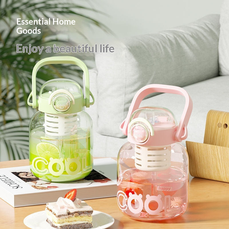 Wide Body Glass Water Bottle with Straw & Carry Handle - 1000ML