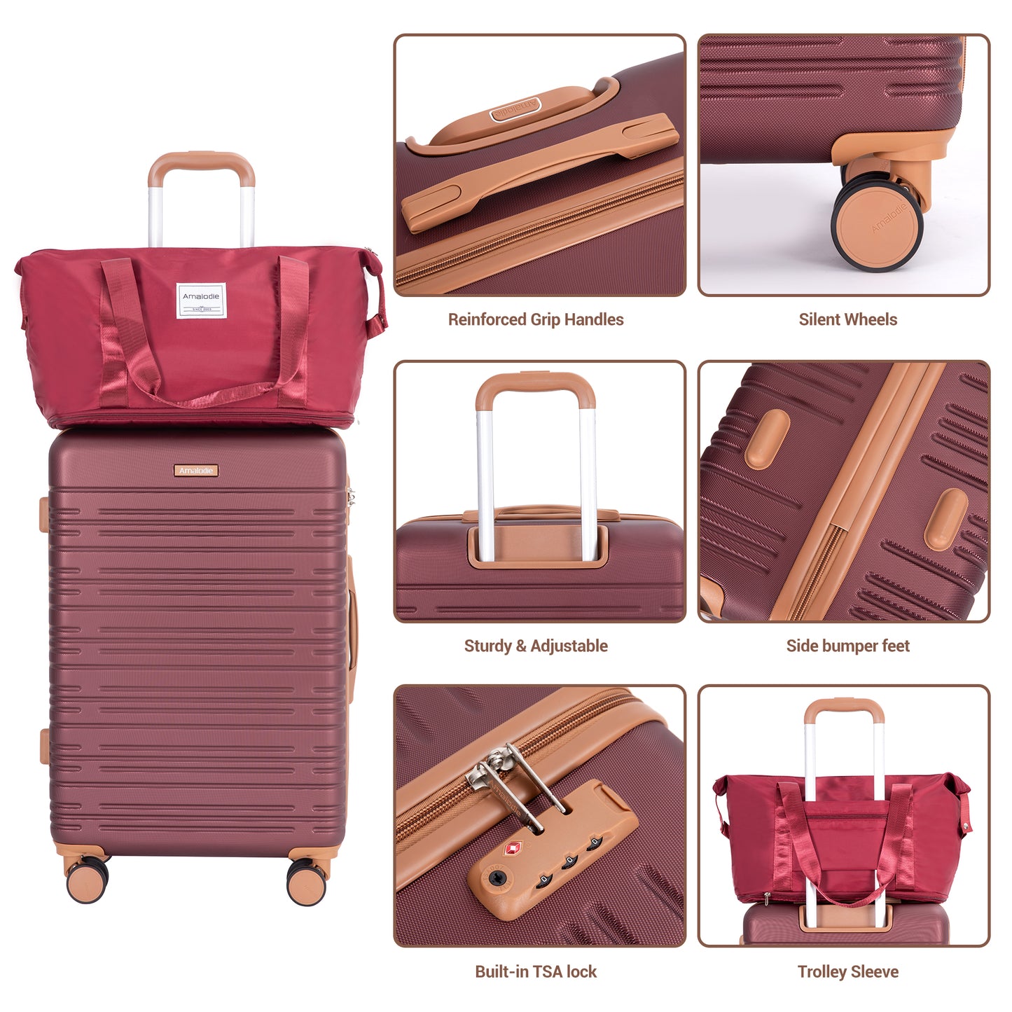 6 Piece Luggage Set, ABS Hard Shell Travel Suitcase With TSA