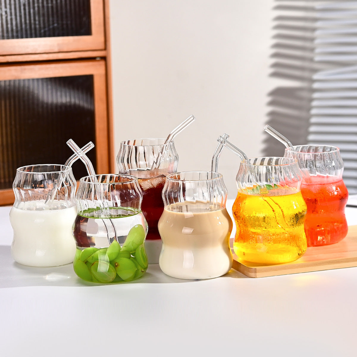 19 Ounce Glass Straw Cups - Set of 6 for Coffee, Juice, Tea
