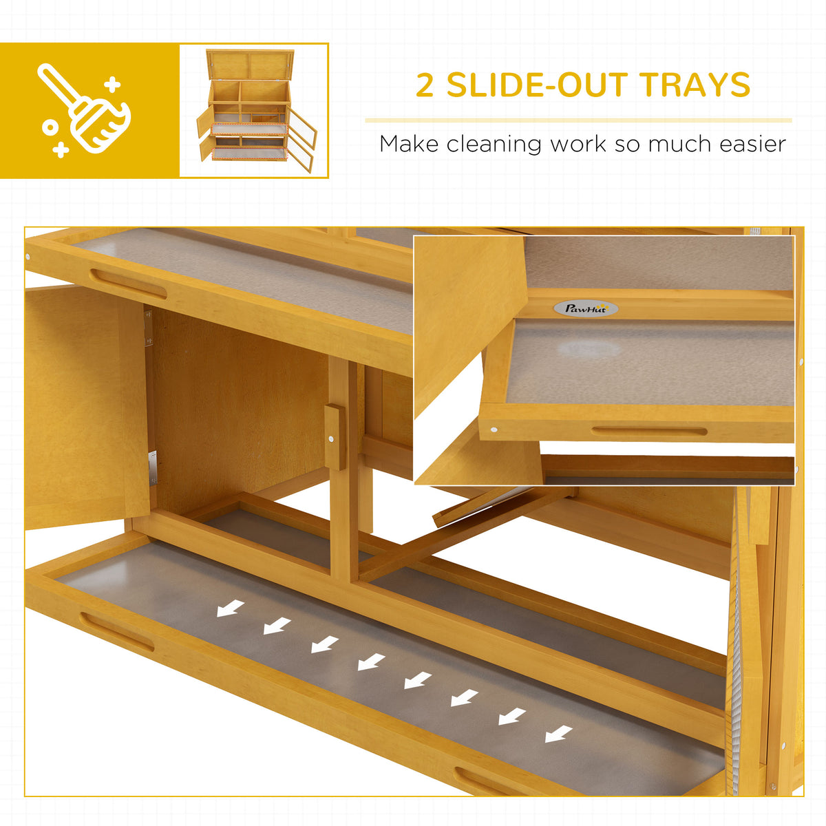 Wooden Bunny Hutch with Ramp - Indoor & Outdoor Pet House, Yellow, 1050x520x265mm