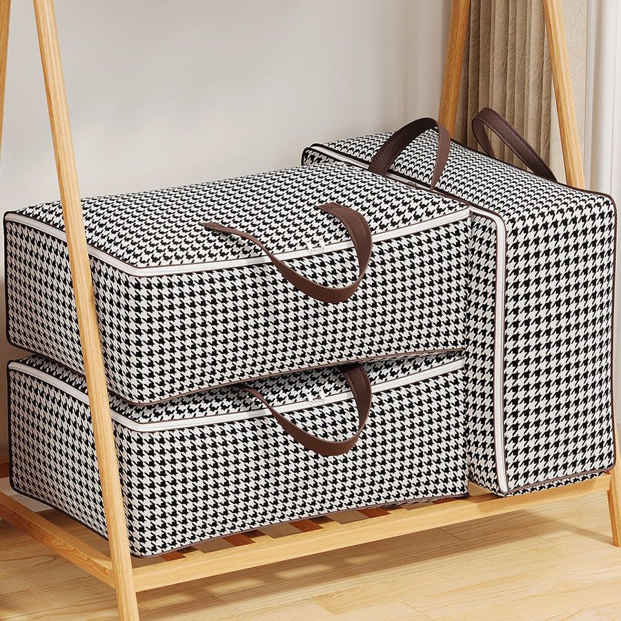 Portable Reinforced Houndstooth Storage Bag with Transparent Window - Multi-Size