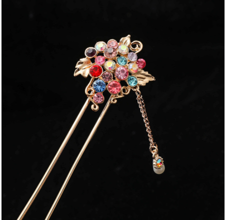 Ancient Style Tassel Hairpin with Flower Design - Vintage Hair Accessory