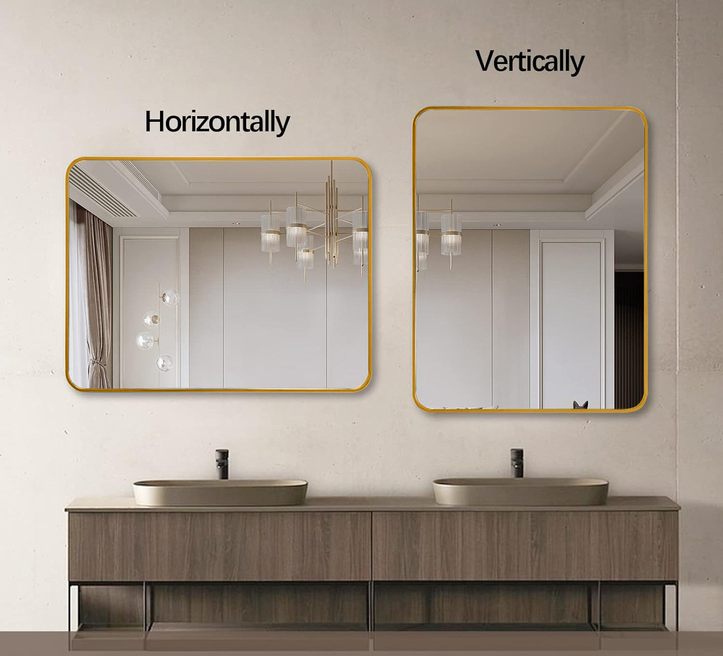 24x36 Inch Gold Metal Framed Rectangular Wall Mirror