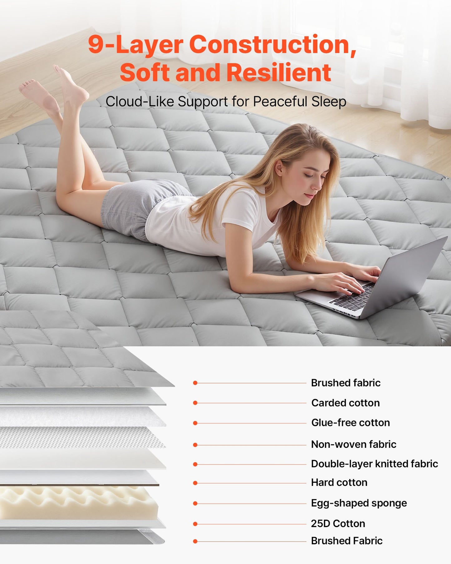 Foldable Japanese Tatami Mattress - Queen Size Floor Bed with Storage Bag, Gray