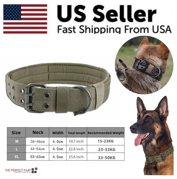 Heavy Duty Nylon Dog Collar Tactical Military Style with Metal Buckle