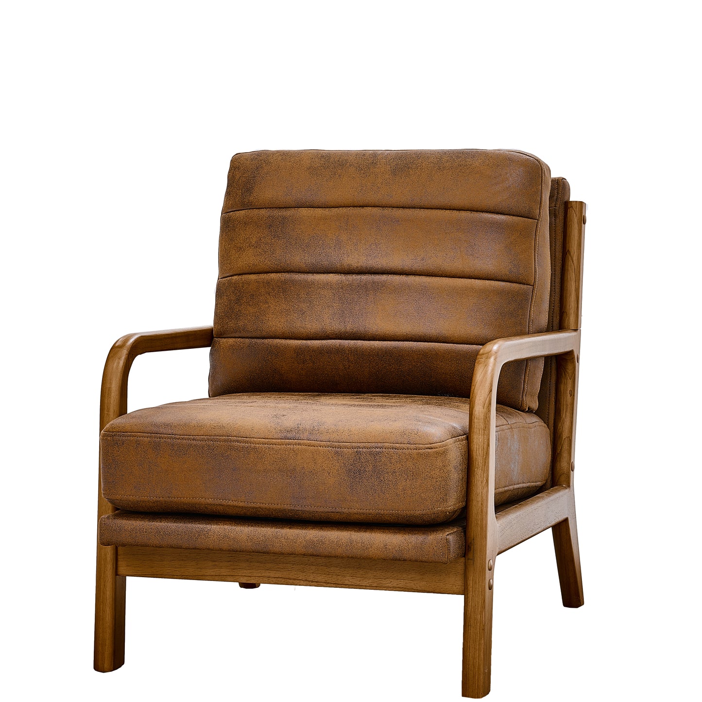 Mid-Century Modern Wood Armchair with Foil Fabric - Light Brown