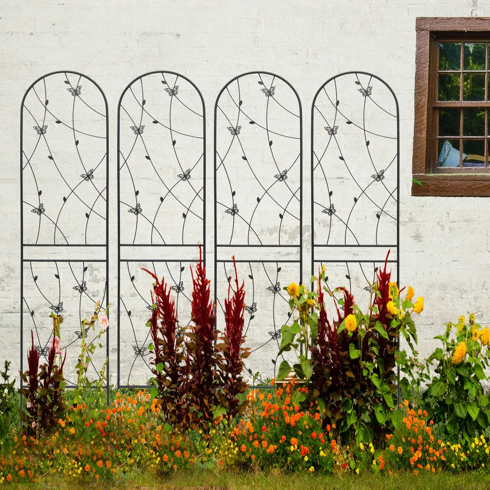 Metal Garden Trellis for Climbing Plants - 4 Pack, Black