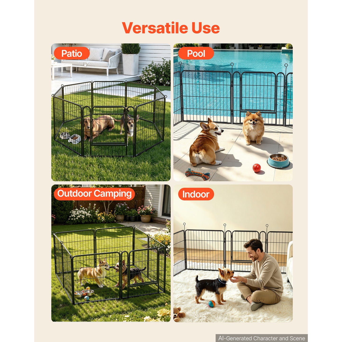 Foldable Dog Playpen 24 Inch Metal Exercise Pen with Door - Indoor/Outdoor Pet Fence