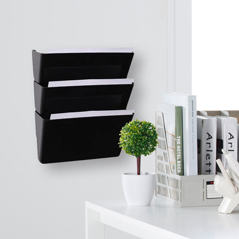 Wall-Mounted File Organizer Rack with 3 Layers - Household Plastic Storage Bin