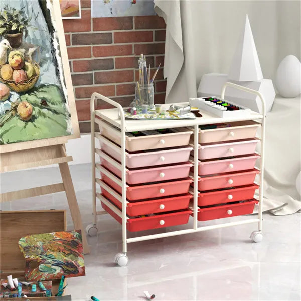 12-Drawer Rolling Storage Cart - 2-Row 10-Storey, Multicolor Drawers,