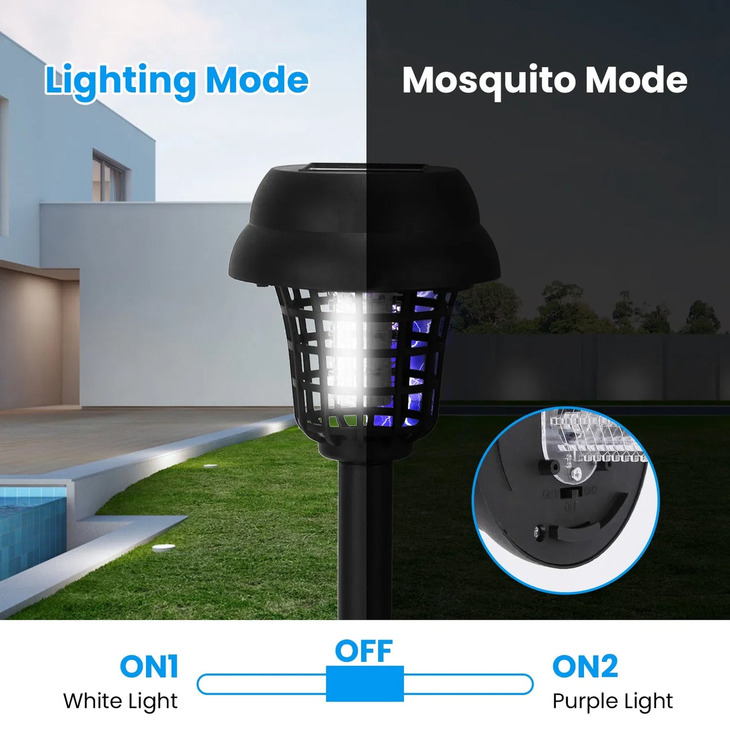 Solar Mosquito Zapper 4-Pack with UV & White LED Modes, Waterproof Outdoor Bug Killer