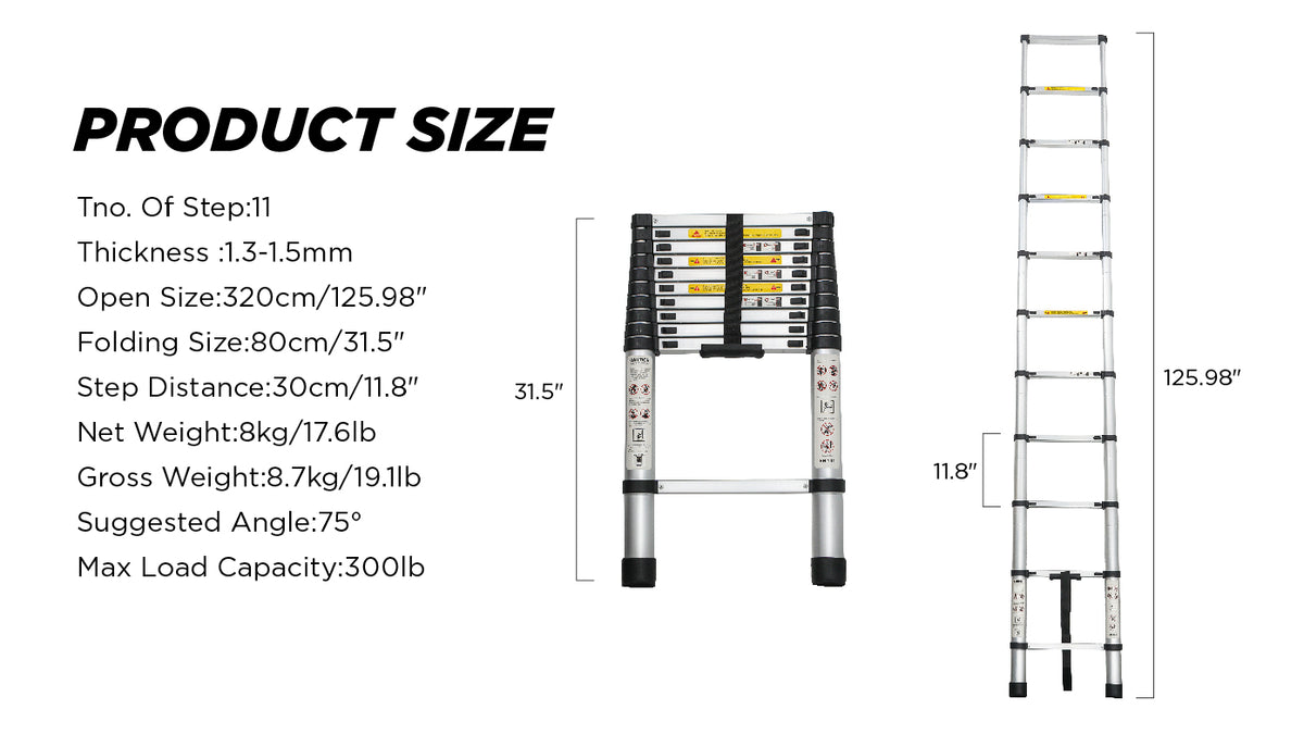 10.5 Ft Aluminum Telescoping Ladder for Outdoor Work & Heavy Duty Use