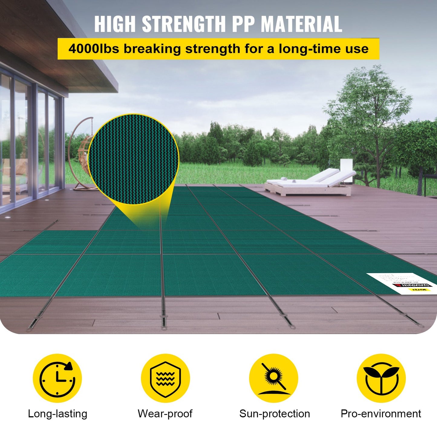 Inground Pool Safety Cover - 20x38 ft Rectangular Winter Cover with Hardware