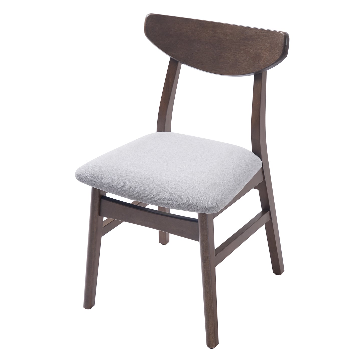 Set of 2 Modern Scandinavian Dining Chairs - Gray Fabric & Brown Wood
