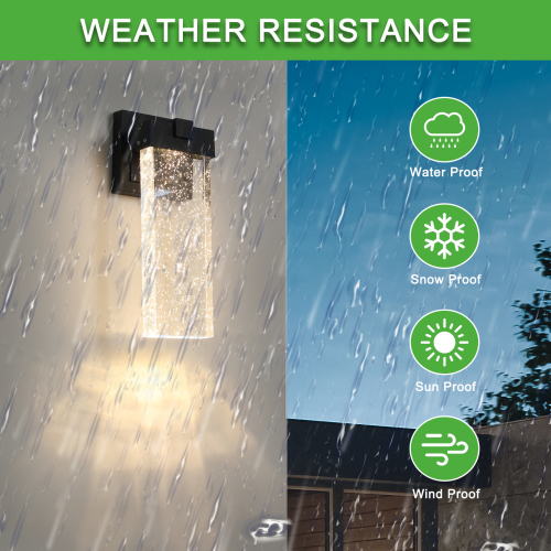 Outdoor Waterproof LED Crystal Wall Light 2 Pack Supports Multiple Bulbs - Black