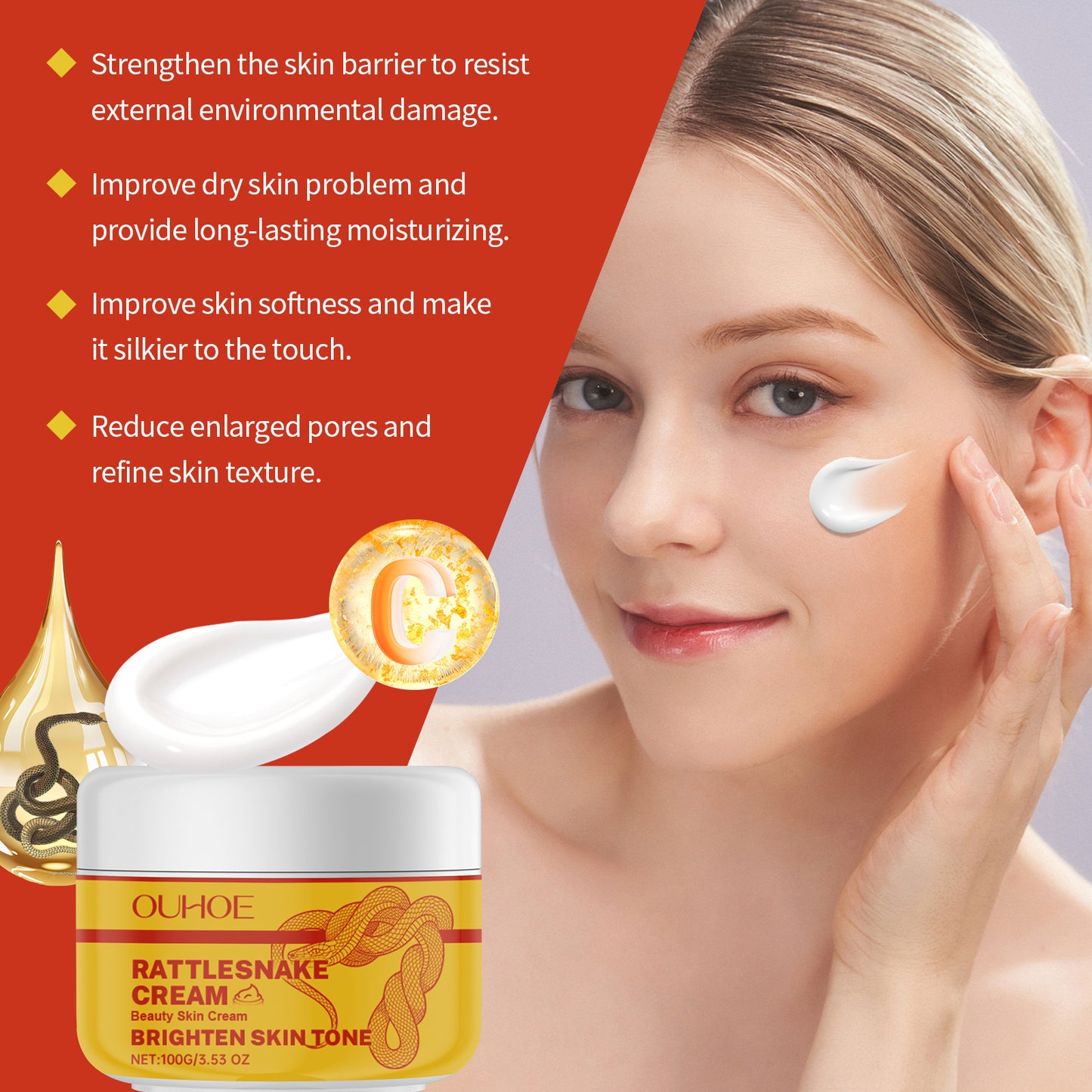 Brightening Face Cream with Vitamin C & Snake Oil - Moisturizing Skincare