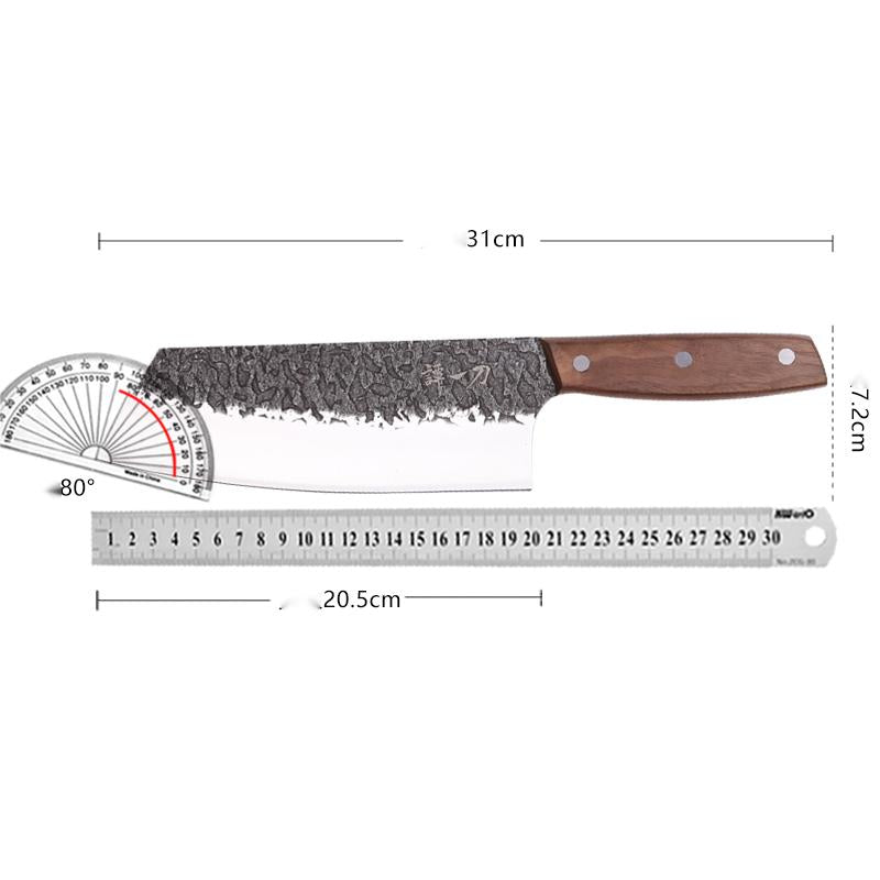 Old Fashioned Carved Chinese Kitchen Knife - Multi-purpose Stainless Steel Blade, Black