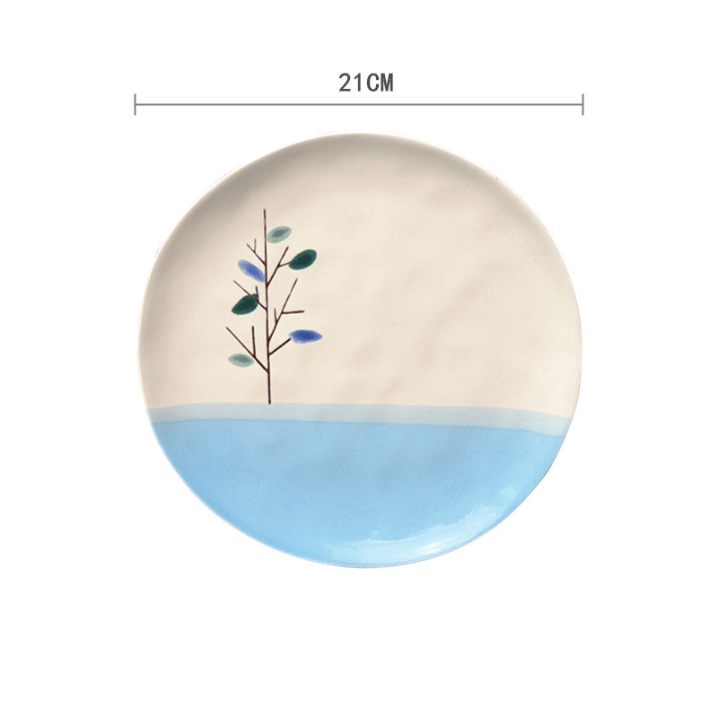 Ceramic Hand-Painted Western Style Breakfast Plate 8 Inch Microwave Safe