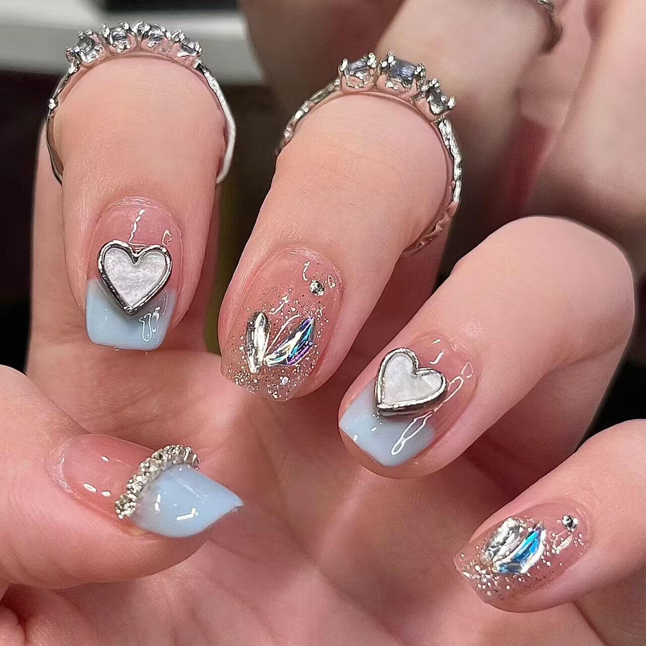 Ice Blue Butterfly Removable Nail Tips for Manicure - French Style, Jelly & Glue Variants