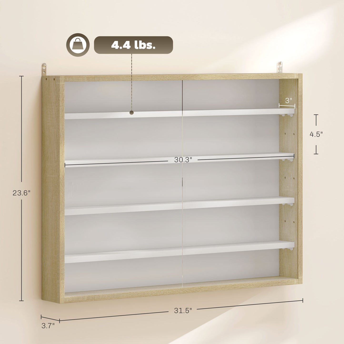 Wall-Mounted Display Cabinet with Glass Doors & Adjustable Shelves - Oak