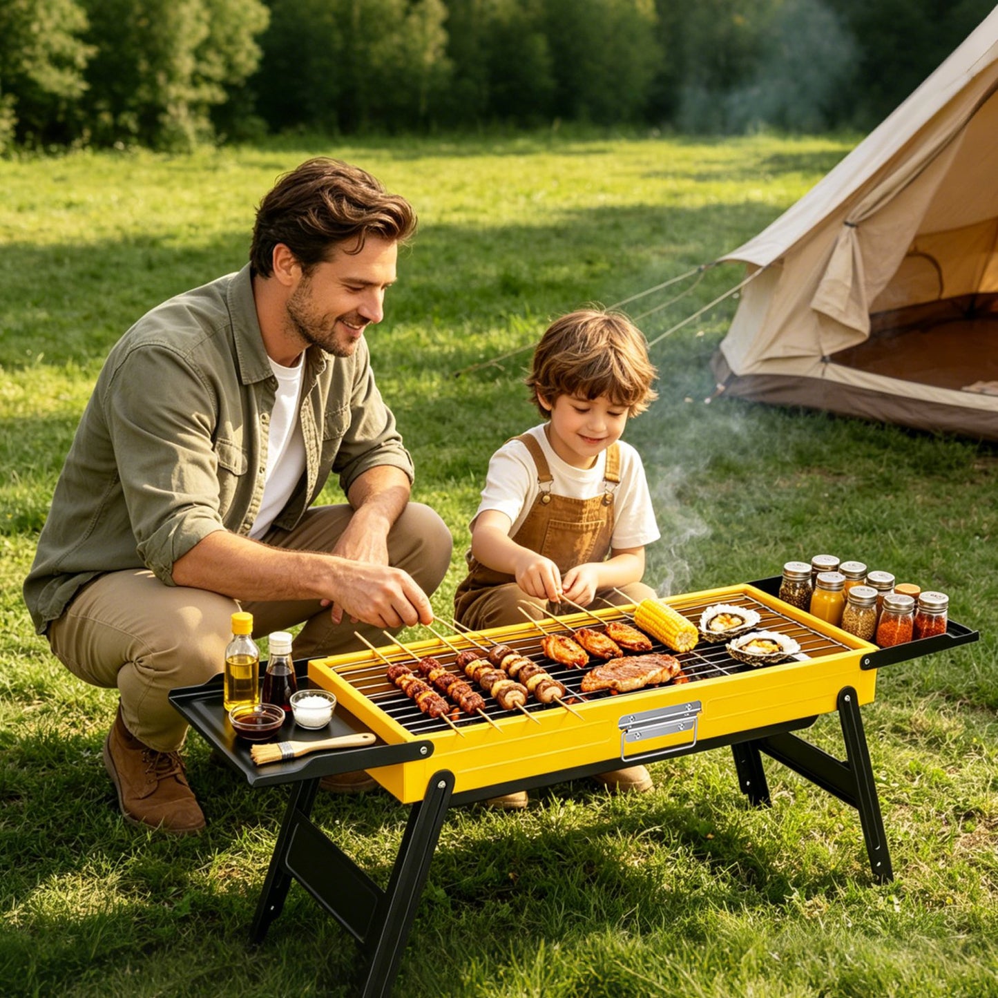 Portable Folding Charcoal Grill - Compact Stainless Steel BBQ