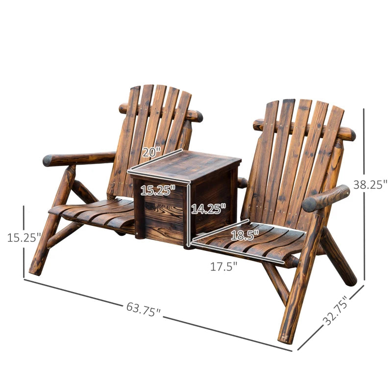 Double Adirondack Loveseat with Ice Bucket - Rustic Brown