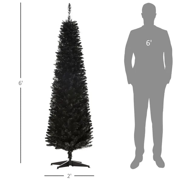 6ft Slim Pencil Artificial Christmas Tree - Black
