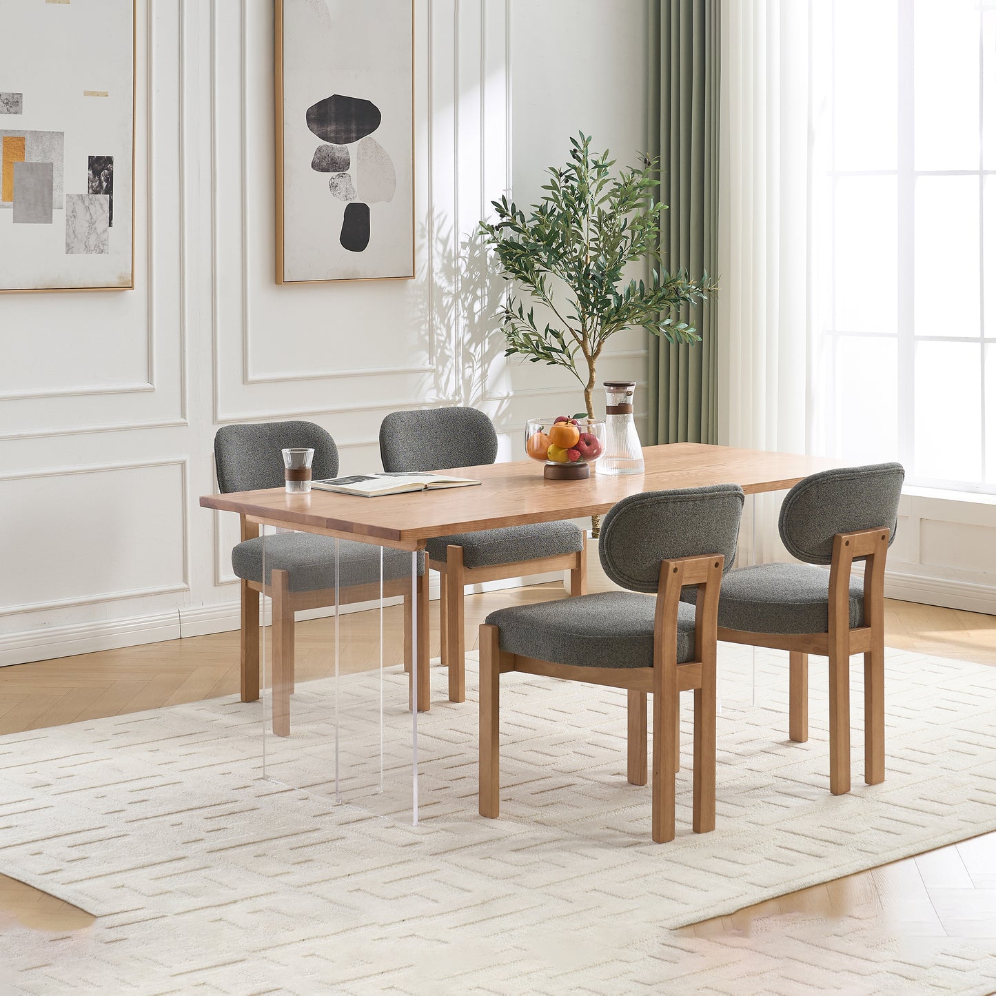Set of 2 Modern Fabric Upholstered Dining Chairs - Grey