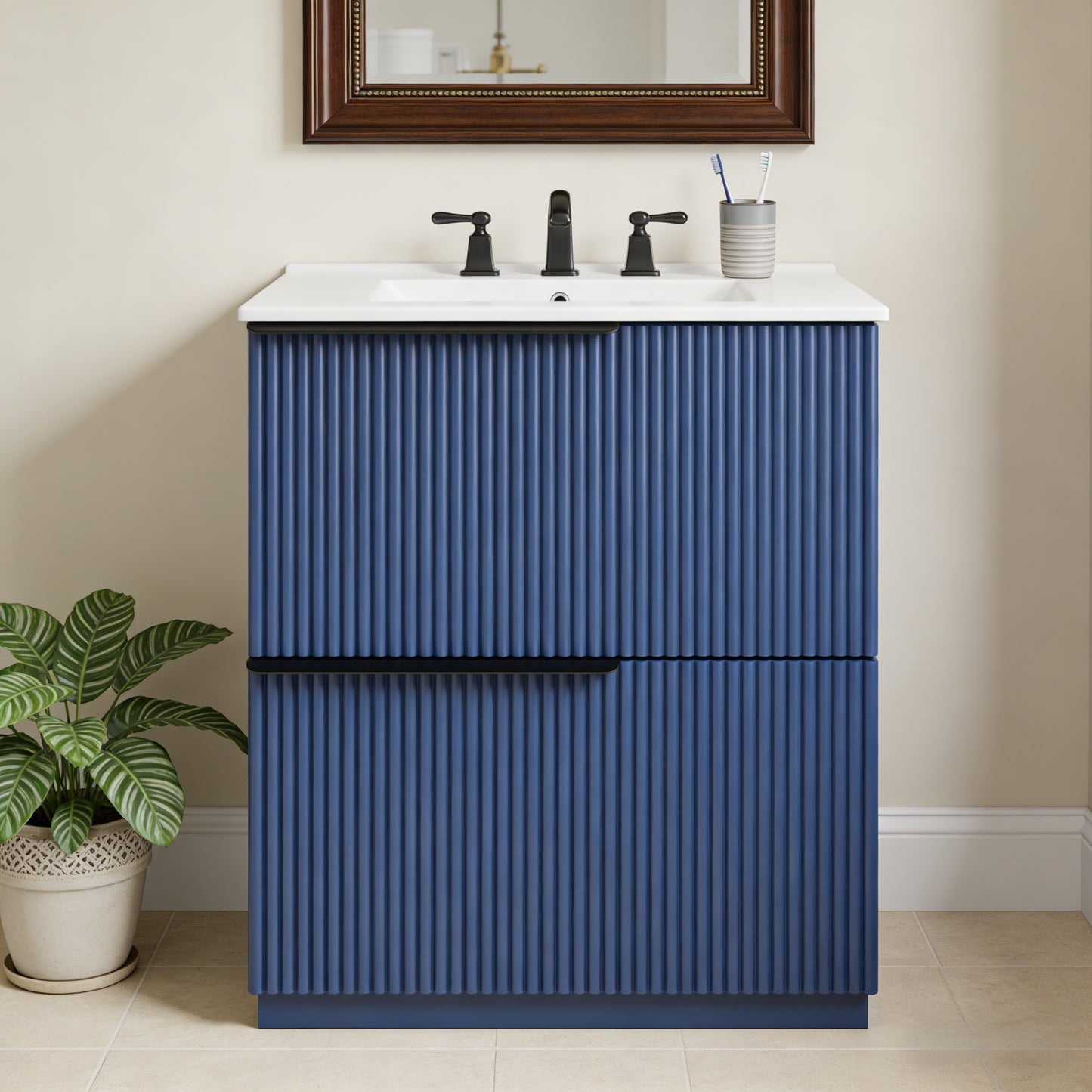 30-Inch Freestanding Bathroom Vanity with Ceramic Sink - Blue