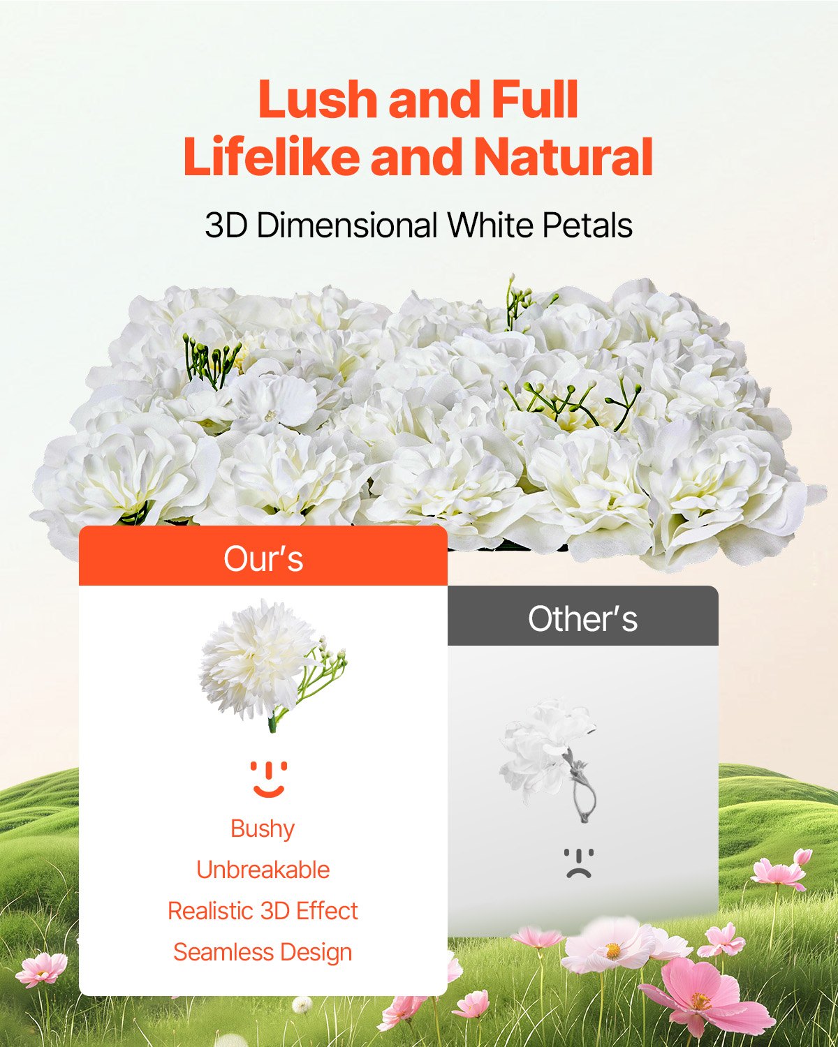 White 3D Flower Wall Panel Set - Artificial Floral Background for Wedding Decor 24 pcs