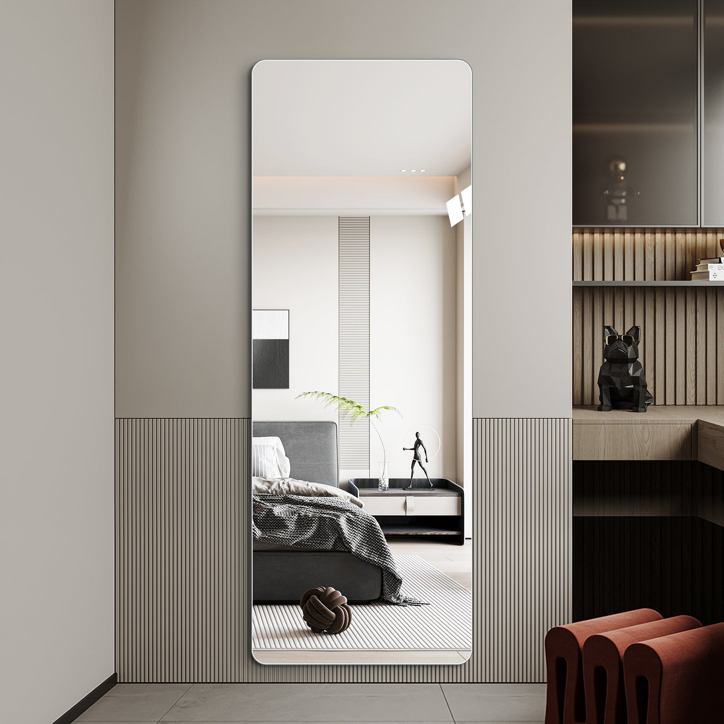 60" x 15" Full Body Round Corner Mirror - Clear Glass