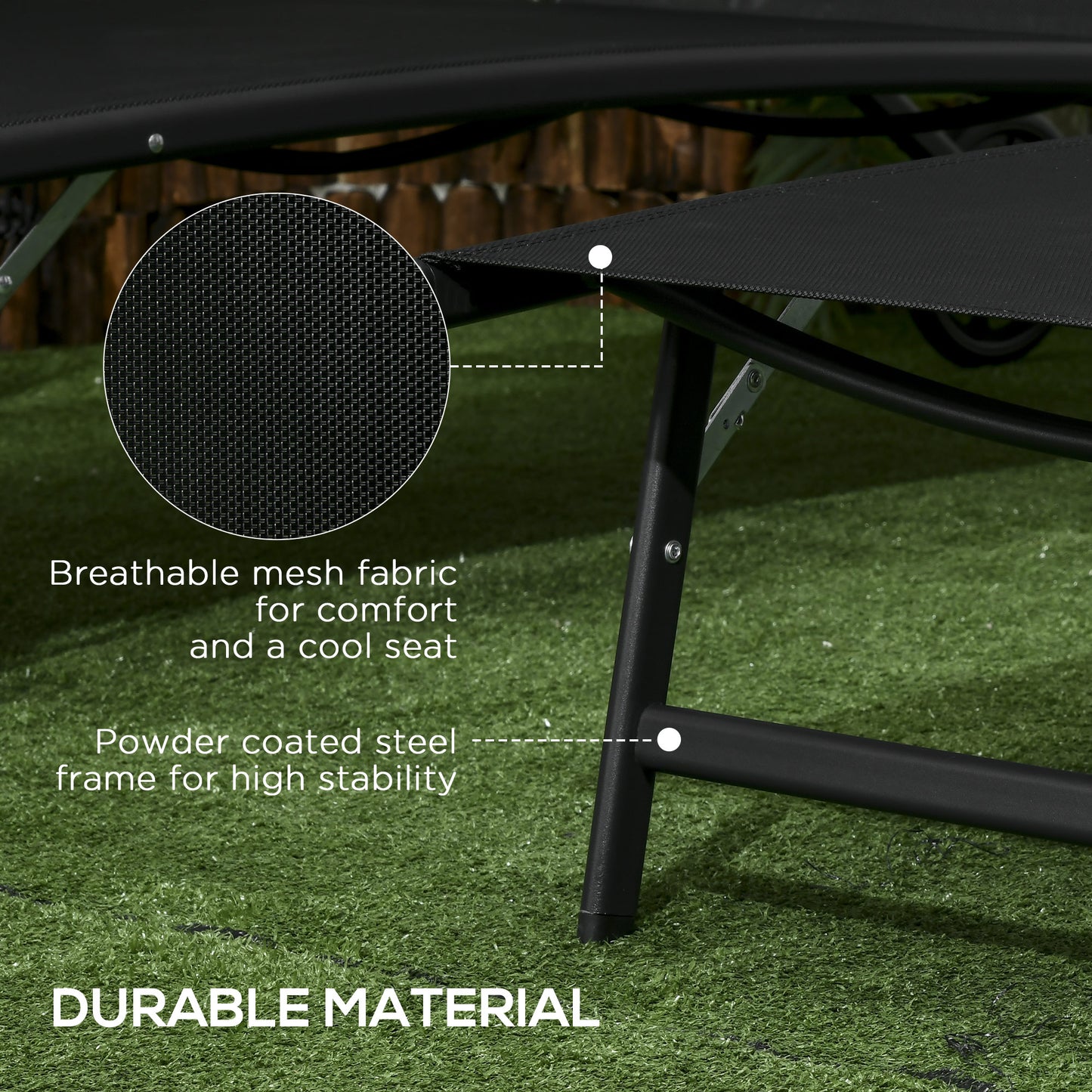 2-Piece Outdoor Chaise Lounge Chair Set with Wheels - Black