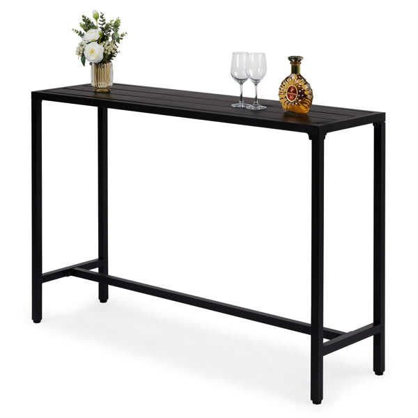 55 Inch Outdoor Bar Table with Adjustable Feet - Rectangle Narrow Counter Height Table for Patio Garden Balcony Black