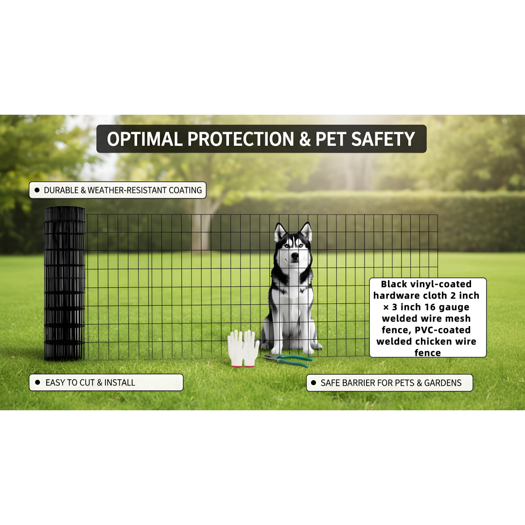 48 Inch Black Vinyl-Coated Metal Mesh Fence Panel for Poultry & Pet Cages