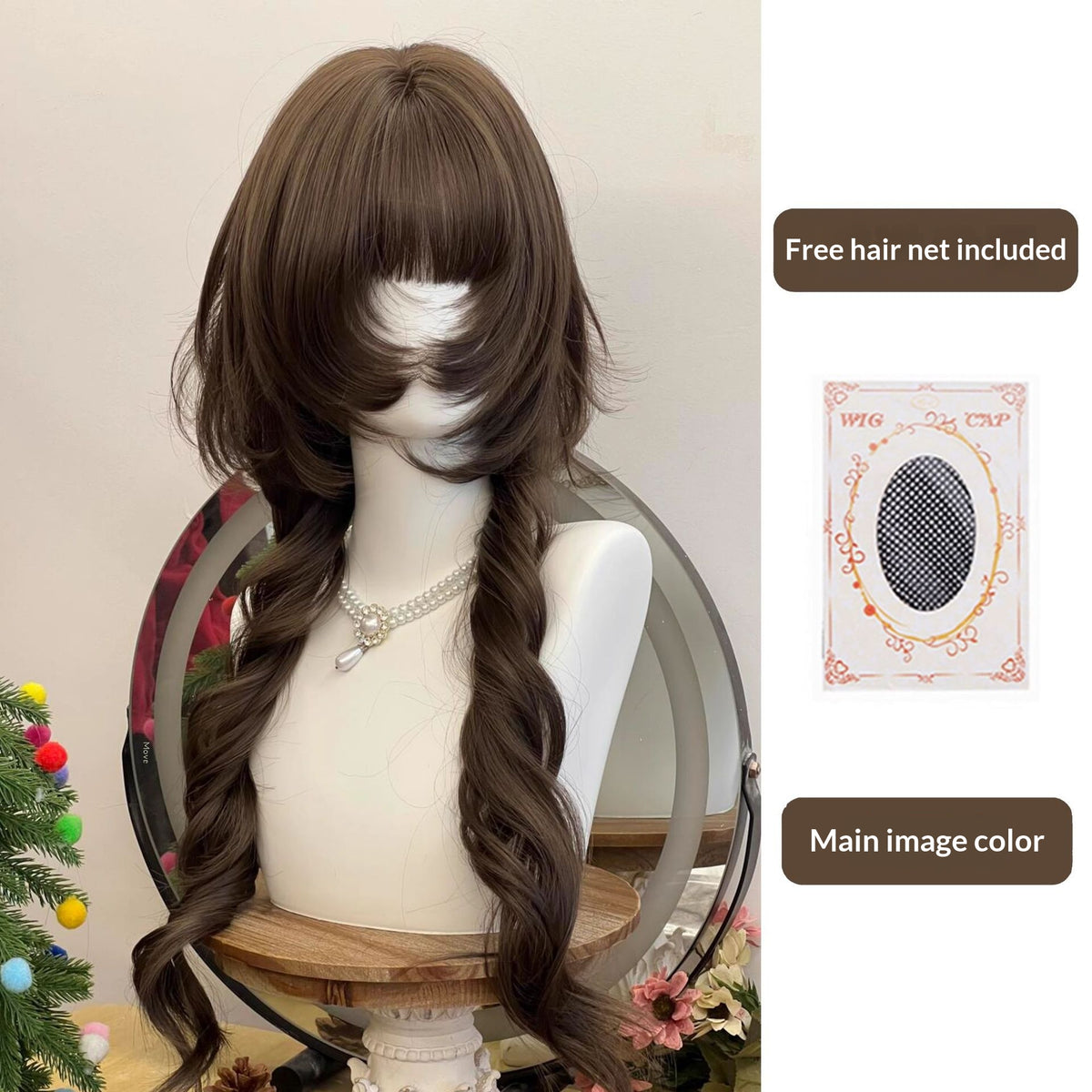 Jellyfish Style Synthetic Wig with Long Curl & Face-Flattering Fit - Cool Brown