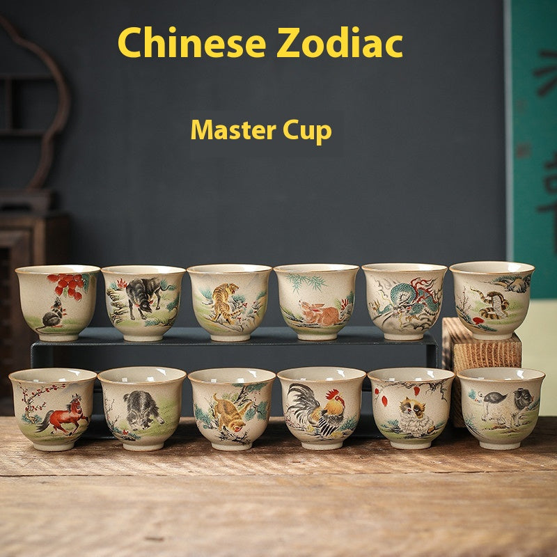 Zodiac Retro Chinese Style Ceramic Kung Fu Master Cup Set - Multiple Variants