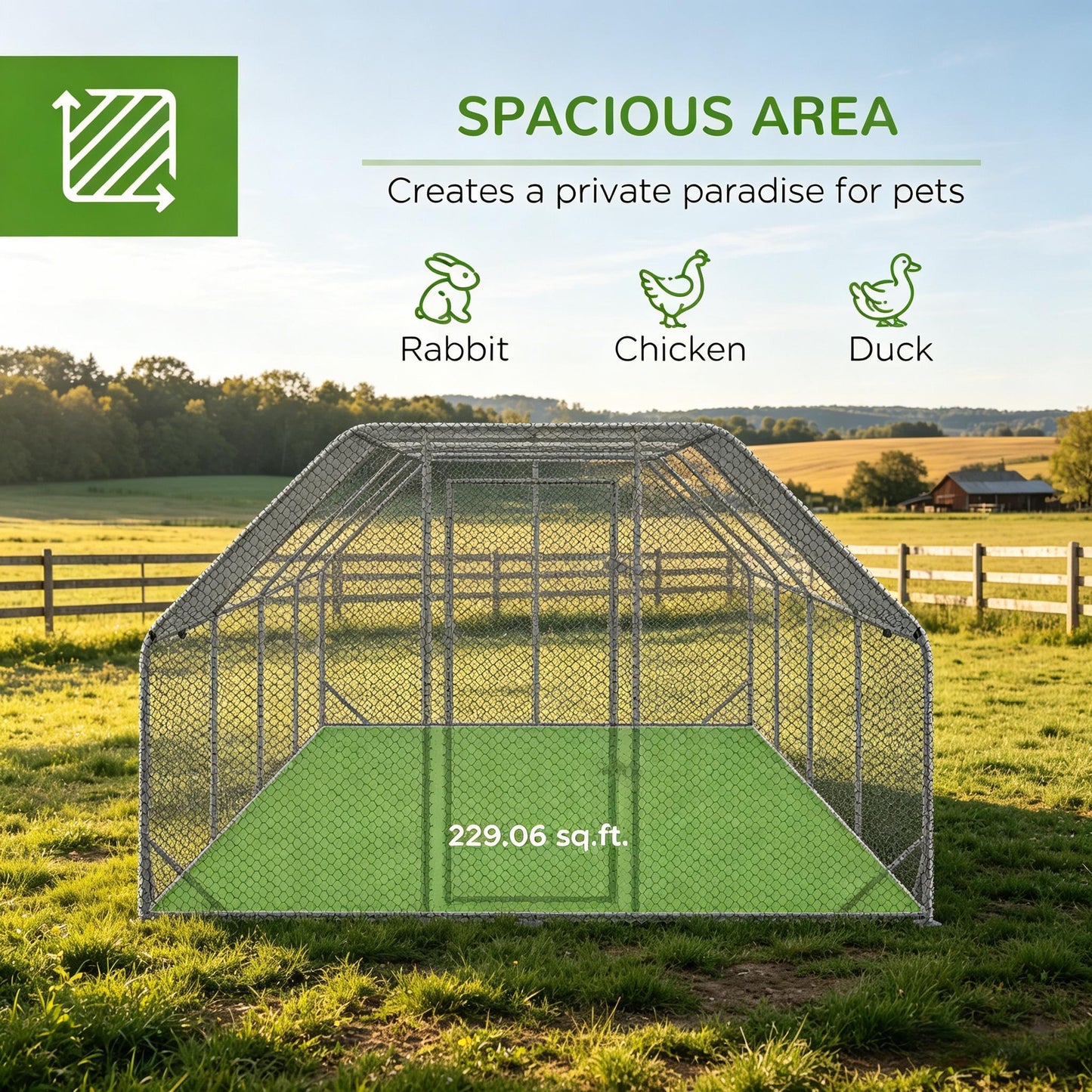 Large Metal Chicken Coop with Waterproof Cover - 24.9' x 9.2'