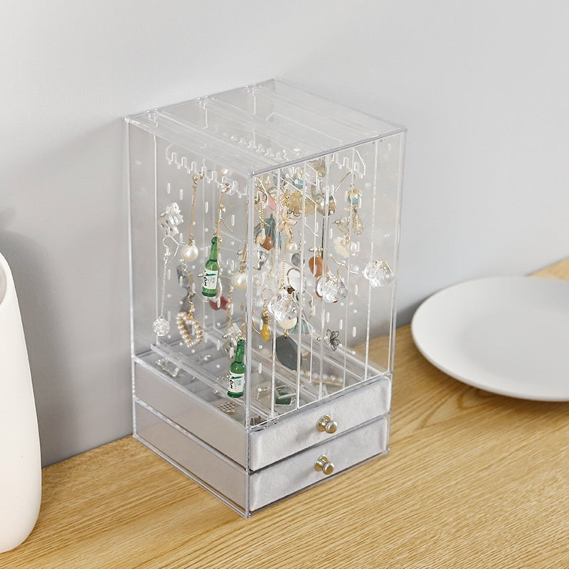 Stud Earrings Acrylic Jewelry Organizer Box with Dustproof Storage Compartments