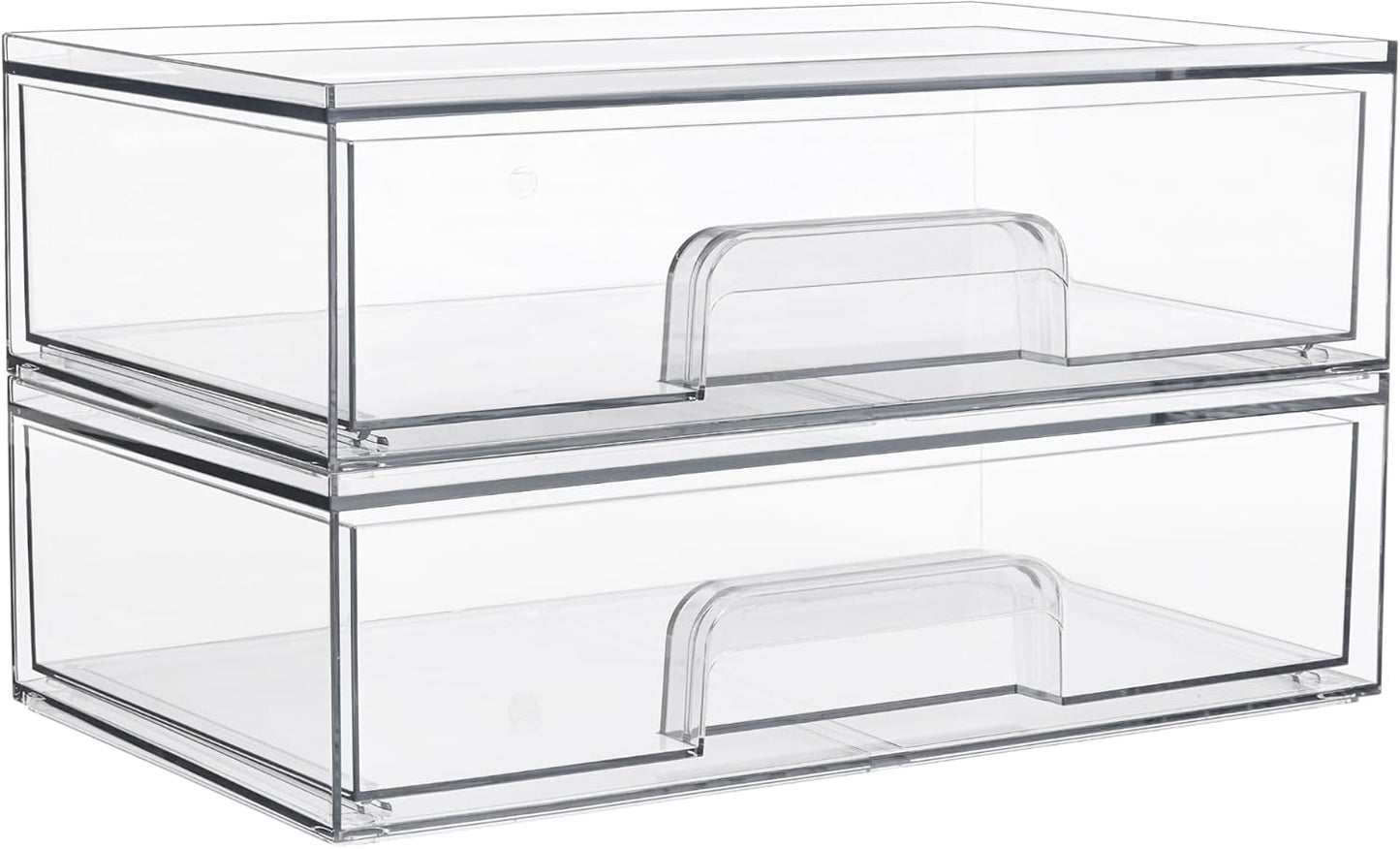 Stackable Clear Storage Drawers 12.1in Acrylic Organizer Bins for Makeup & Cosmetics Set of 2