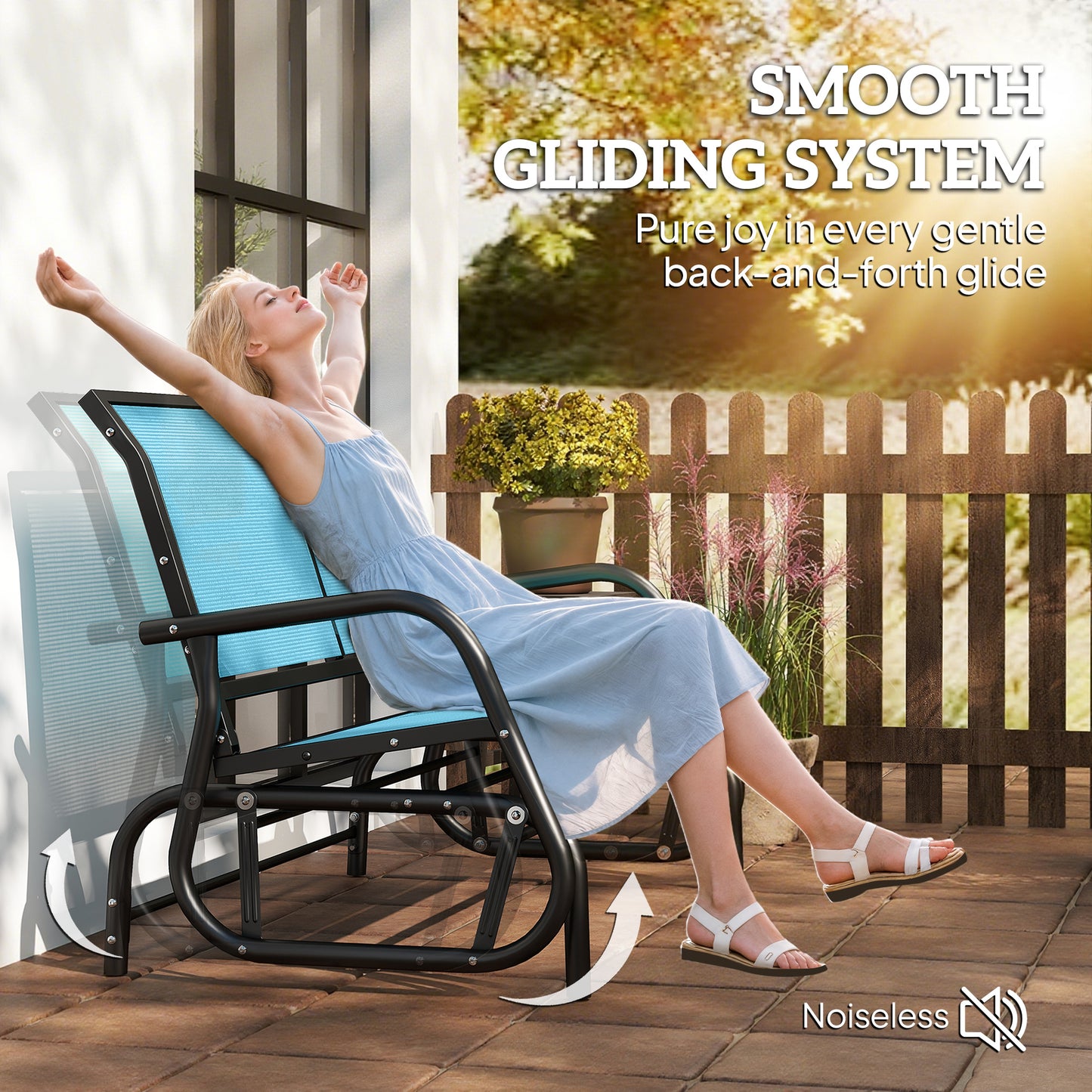 Outdoor Double Glider Bench - Patio Swing Rocking Chair - Blue