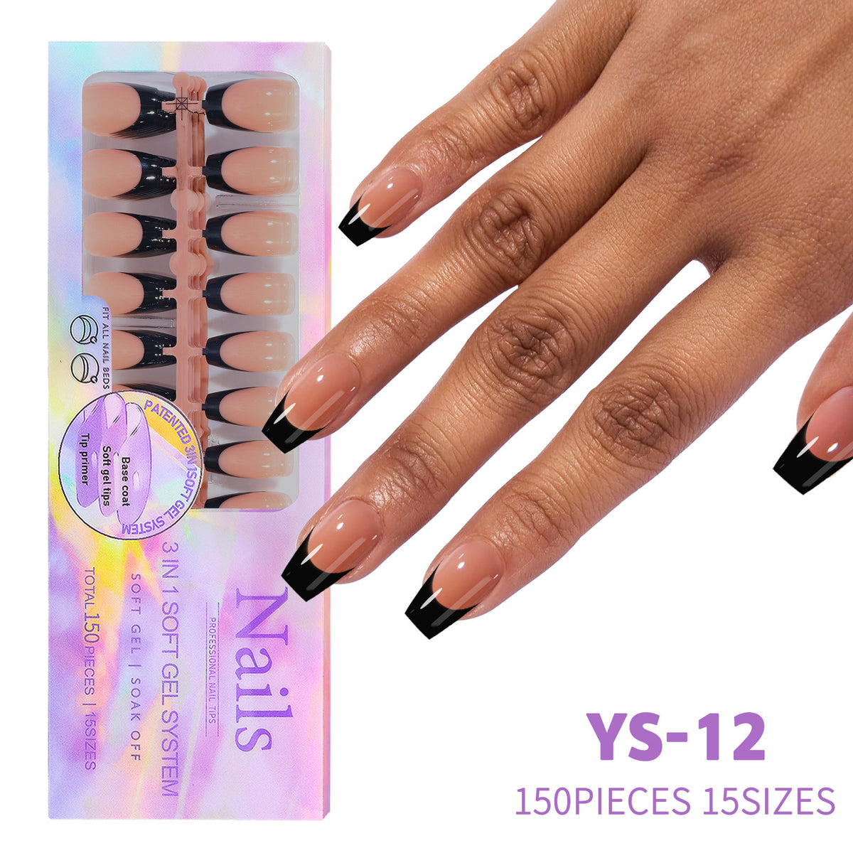 Black Nail Wraps - Seamless, Removable Nail Art Stickers for Ladies