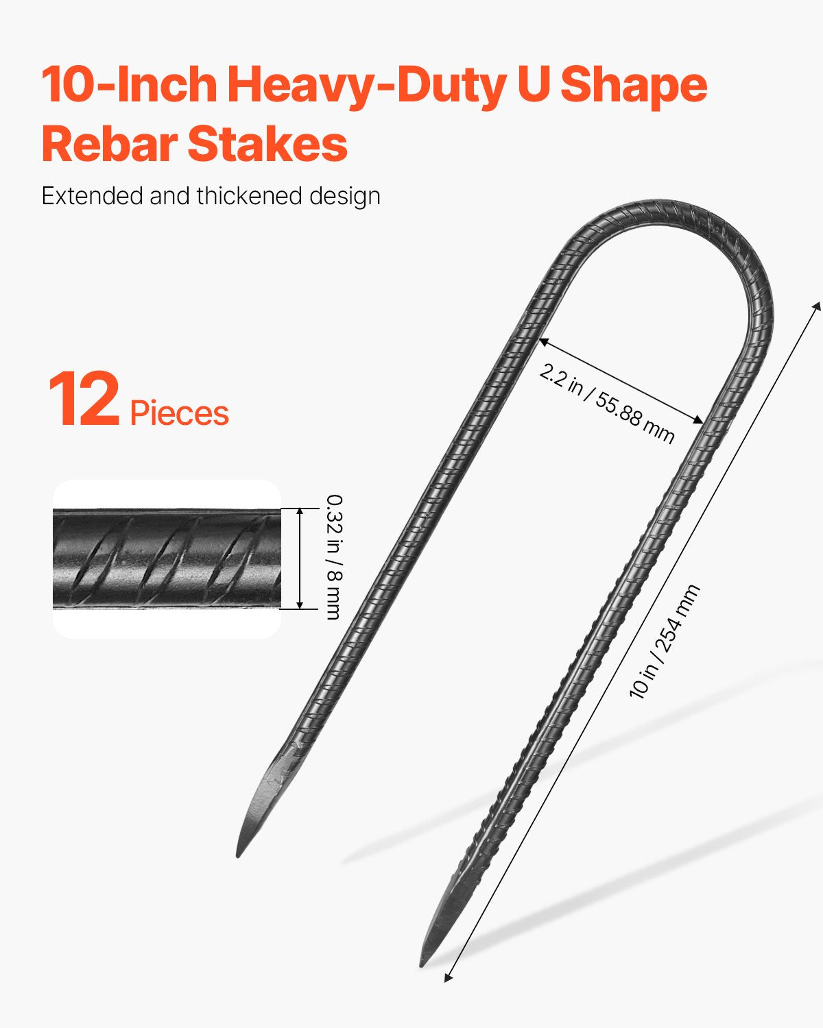 10-Inch Galvanized Steel Rebar Stakes 12 Pack Heavy Duty U-Shaped Ground Anchors