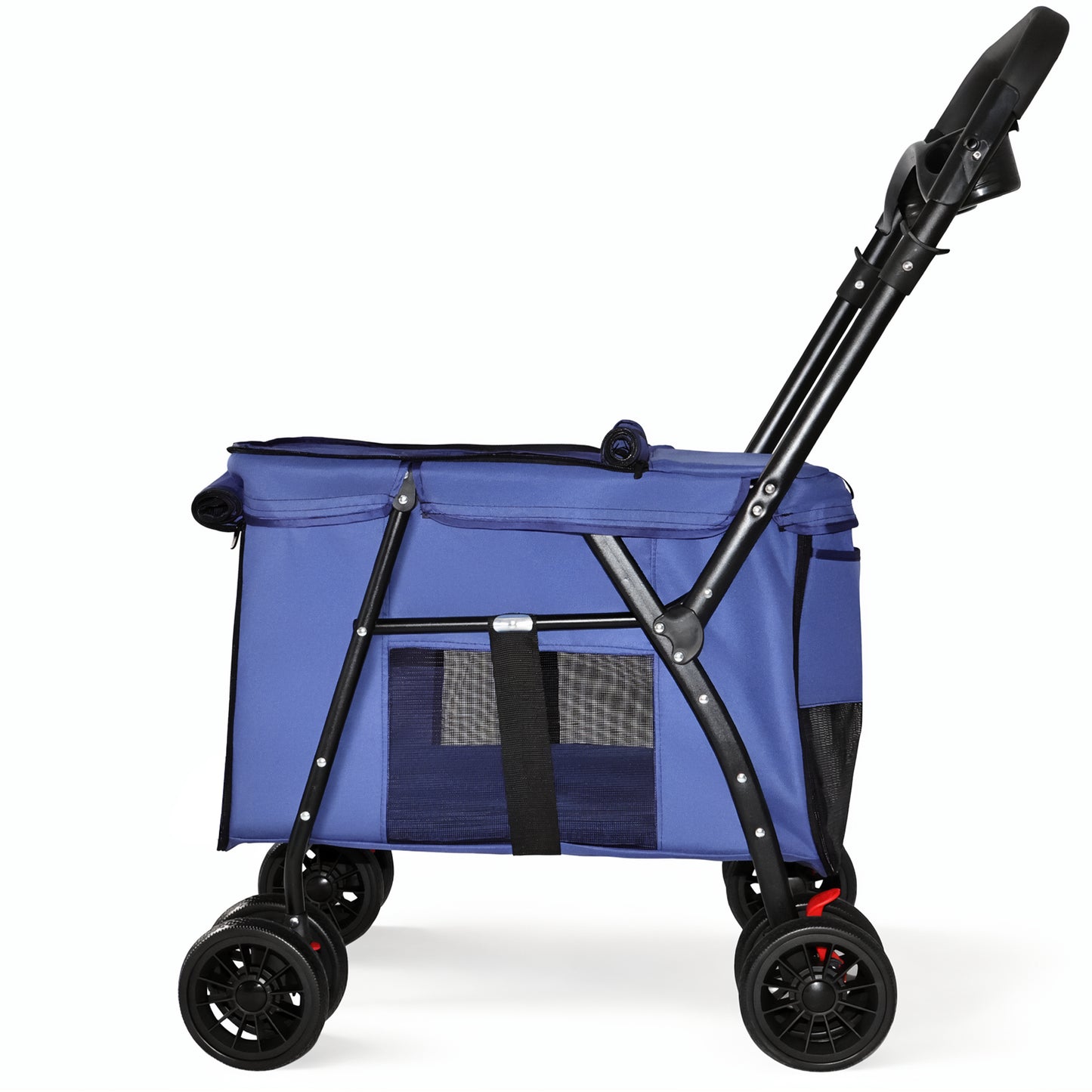 Foldable Pet Stroller with Breathable Mesh & Shockproof Wheels - Navy Blue
