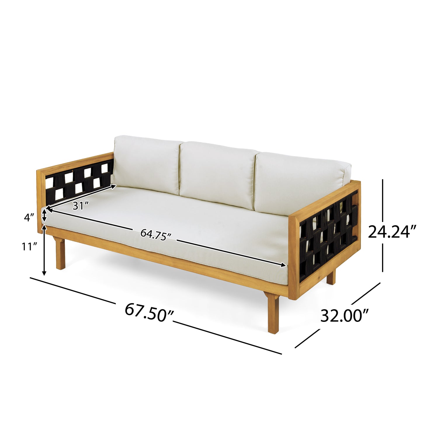 Three-Seater Outdoor Daybed - Acacia Wood Teak Finish Frame With