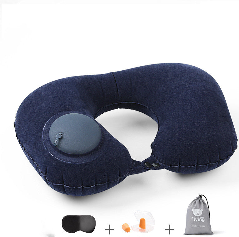 Portable Inflatable U-Shaped Travel Pillow with Self-Inflating Valve