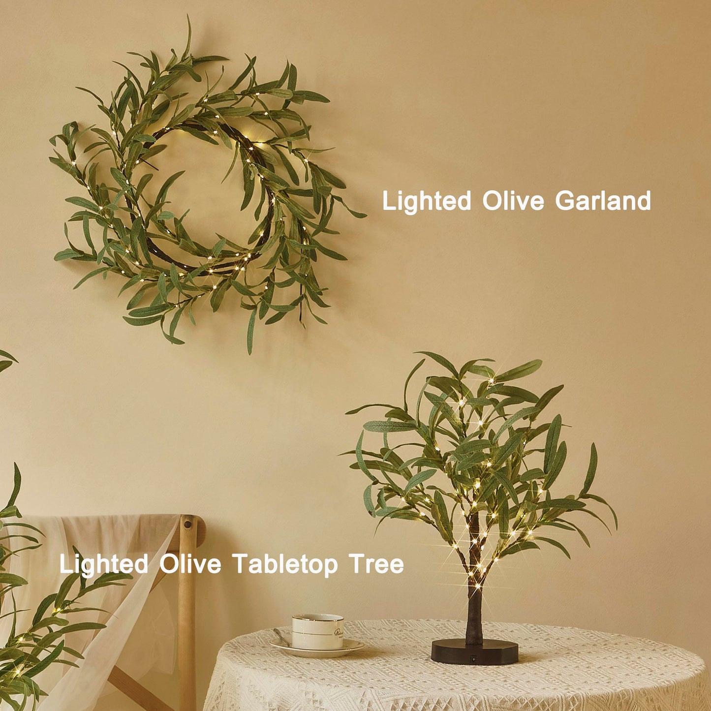Illuminated Olive Wreath - 72 Inch Ambient Light with 96 LEDs