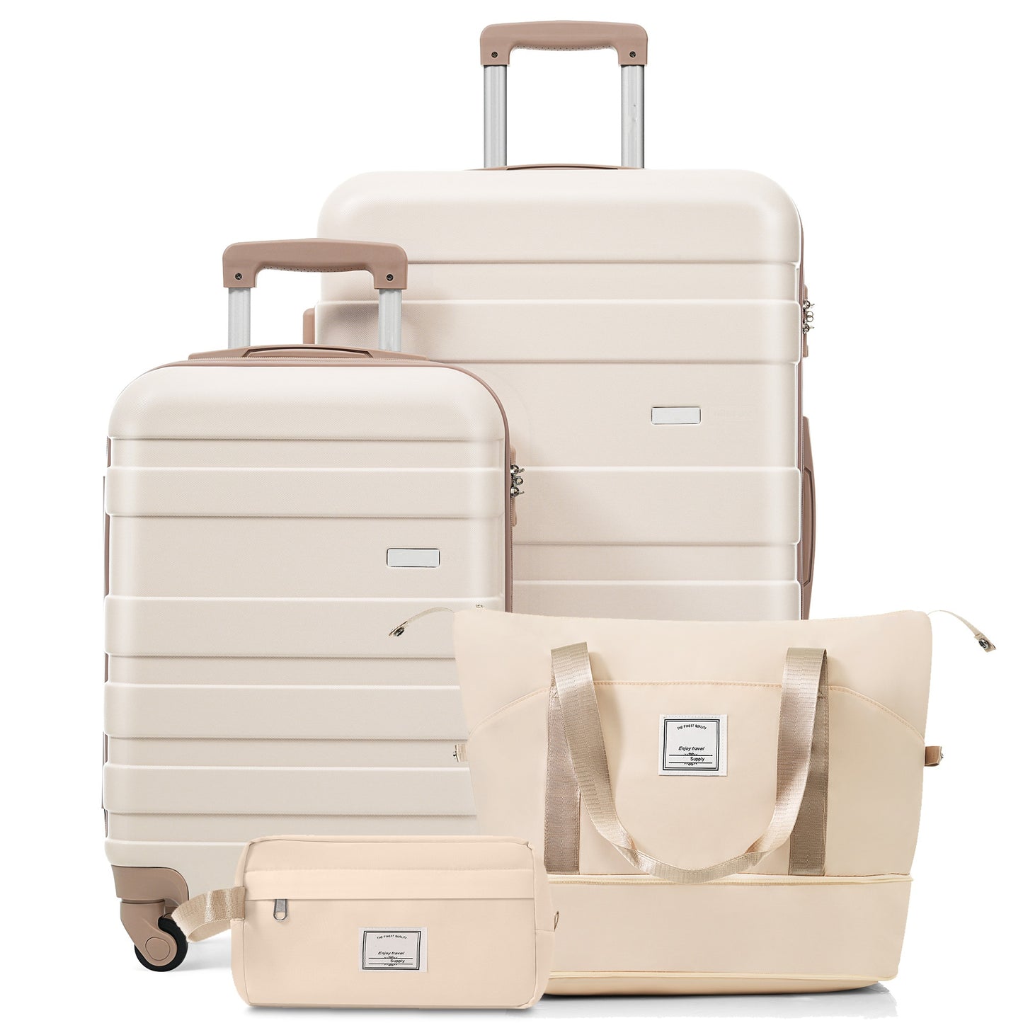 4-Piece Ivory and Gold Luggage Set with TSA Lock - 20in Carry-On & 28in Checked Suitcase