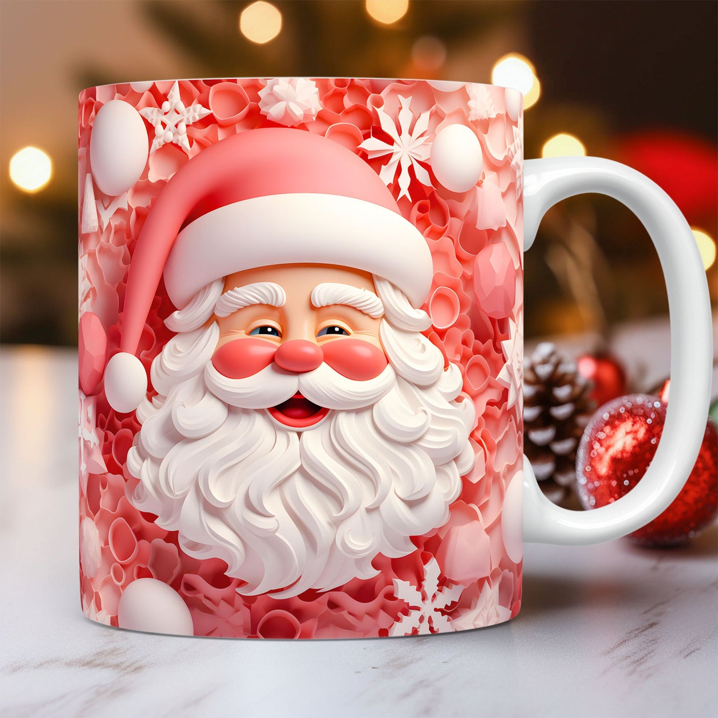 3D Christmas Ceramic Mug with Santa Design - Space Theme Holiday Coffee Cup